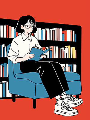 전신 여자 의자 일러스트 책장 실내 한명 미소 들기 앉기 성인 책 독서 문화재 도서관 읽기 역사탐방 성인여자한명만 안경낌 국내일러스트 세종대왕탄신일 AI파일 1 교육 기념일 안경 가구 모션 표정 사람 내부 역사 탐방 여자한명만 성인여자만 파일형식 벡터