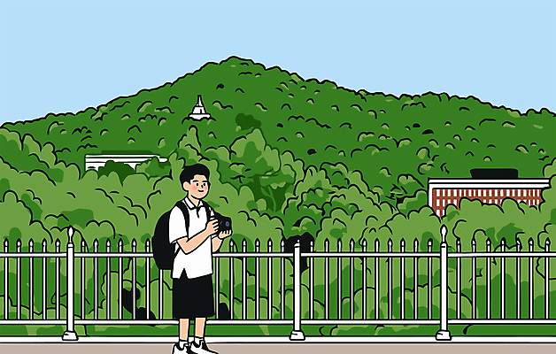 전신 남자 일러스트 하늘 산 한명 미소 들기 성인 야외 울타리 카메라 문화재 풀 백팩 역사탐방 성인남자한명만 국내일러스트 세종대왕탄신일 AI파일 식물 1 기념일 가방 모션 표정 사람 전자제품 담장 역사 탐방 남자한명만 성인남자만 파일형식 벡터