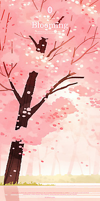 PSD 꽃잎 분홍색 일러스트 수채화 잔디 사람없음 봄풍경 벚꽃 감성 꽃비 국내일러스트 식물 꽃 컬러 컨셉 풍경 봄 파일형식