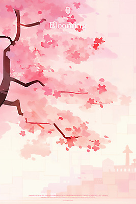 PSD 꽃잎 분홍색 일러스트 수채화 사람없음 봄풍경 벚꽃 감성 꽃비 국내일러스트 꽃 컬러 컨셉 풍경 봄 파일형식