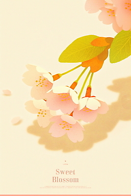 PSD 꽃잎 일러스트 나뭇잎 그림자 사람없음 햇빛 봄풍경 벚꽃 살구색 국내일러스트 꽃 컬러 잎 풍경 태양 봄 파일형식