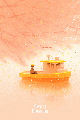 전신 PSD 여자 꽃잎 호수 일러스트 한명 성인 봄풍경 보트 배타기 벚 살구색 성인여자한명만 국내일러스트 1 꽃 컬러 배_교통 사람 풍경 봄 승차 여자한명만 성인여자만 파일형식