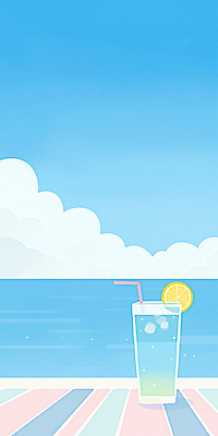 JPG 구름 바다 하늘색 일러스트 하늘 빨대 사람없음 여름풍경 레몬 레모네이드 슬라이스 각얼음 레몬장식 음료수컵 블루레몬에이드 청량 국내일러스트 AI일러스트 AI콘텐츠 자연요소 과일 풍경 장식 컵 파란색 얼음 에이드 파일형식 여름_계절