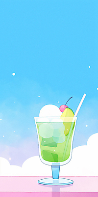 JPG 구름 하늘색 일러스트 하늘 아이스크림 빨대 사람없음 여름풍경 체리 멜론 슬라이스 각얼음 메론소다 음료수컵 청량 국내일러스트 AI일러스트 AI콘텐츠 자연요소 음료 과일 디저트 풍경 컵 파란색 얼음 파일형식 여름_계절