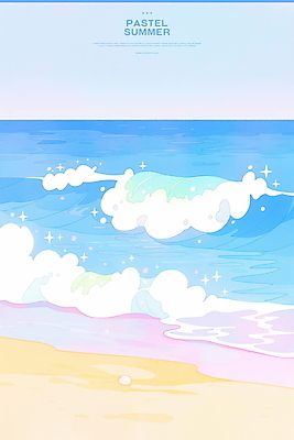 PSD 물결 파도 일러스트 하늘 해변 사람없음 반짝임 모래사장 여름풍경 수평선 국내일러스트 바다 모션 풍경 파일형식 여름_계절