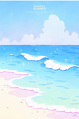 PSD 구름 물결 파도 일러스트 하늘 해변 사람없음 반짝임 모래사장 여름풍경 수평선 국내일러스트 자연요소 바다 모션 풍경 파일형식 여름_계절