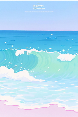 PSD 물결 파도 일러스트 하늘 해변 사람없음 반짝임 모래사장 여름풍경 수평선 국내일러스트 바다 모션 풍경 파일형식 여름_계절