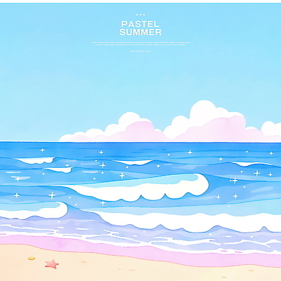 PSD 구름 물결 파도 일러스트 하늘 해변 사람없음 반짝임 모래사장 여름풍경 수평선 국내일러스트 자연요소 바다 모션 풍경 파일형식 여름_계절