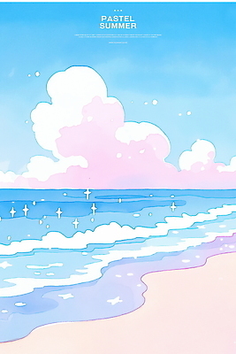 PSD 구름 물결 파도 일러스트 하늘 해변 사람없음 반짝임 모래사장 여름풍경 수평선 국내일러스트 자연요소 바다 모션 풍경 파일형식 여름_계절