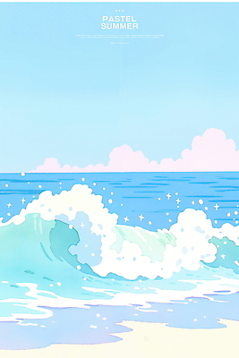 PSD 구름 물결 파도 일러스트 하늘 해변 사람없음 반짝임 모래사장 여름풍경 수평선 국내일러스트 자연요소 바다 모션 풍경 파일형식 여름_계절