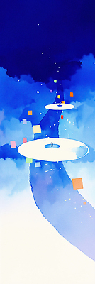 JPG 세로배너 길 일러스트 밤하늘 수채화 사람없음 파란색 반짝임 국내일러스트 AI일러스트 AI콘텐츠 배너 컬러 모션 하늘 세로 야간 파일형식