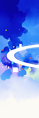 JPG 세로배너 길 일러스트 밤하늘 수채화 사람없음 파란색 국내일러스트 AI일러스트 AI콘텐츠 배너 컬러 하늘 세로 야간 파일형식