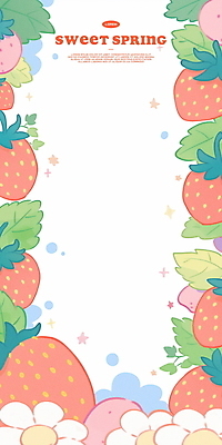 PSD 일러스트 딸기 프레임 사람없음 반짝임 봄 딸기꽃 딸기잎 국내일러스트 계절 꽃 잎 과일 모션 파일형식