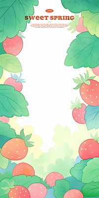 PSD 일러스트 딸기 프레임 사람없음 초록색 봄 딸기잎 국내일러스트 계절 컬러 잎 과일 파일형식