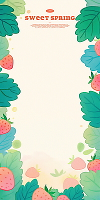 PSD 일러스트 딸기 프레임 사람없음 초록색 봄 딸기잎 국내일러스트 계절 컬러 잎 과일 파일형식