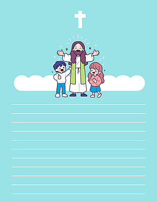 전신 여자 남자 기독교 어린이 하늘색 십자가 일러스트 팔벌리기 웃음 소녀 소년 성인 세명 반짝임 예수 편지지 따봉 카피스페이스 주일학교 국내일러스트 AI파일 종교 학교 모션 표정 사람 파란색 공백 최고 신_종교 편지 파일형식 벡터