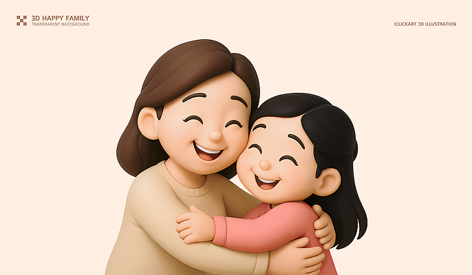 PSD 편집이미지 여자 행복 어린이 포옹 모녀 웃음 소녀 상반신 성인 두명 3D 화목 살구색 여자만 편집3D 딸 감정 컬러 컨셉 가족 안기 엄마 표정 사람 디지털합성 파일형식