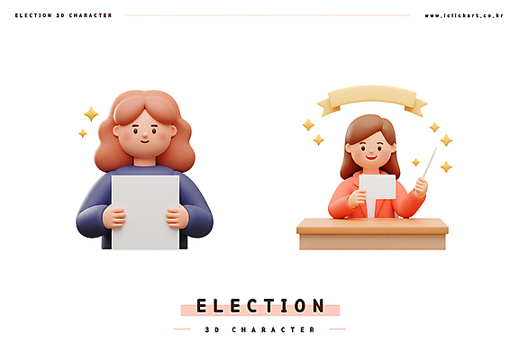 PSD 편집이미지 여자 리본 종이 탁자 3D캐릭터 들기 성인 두명 3D 팻말 투표 선거 책상 지시봉 단상 성인여자만 편집3D 캐릭터 가구 모션 프레임 사람 민주주의 디지털합성 여자만 성인만 파일형식