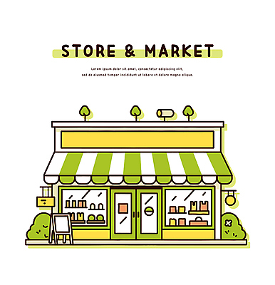 일러스트 창문 조명 간판 사람없음 연두색 문 상점 풀 슈퍼마켓 입간판 차양막 국내일러스트 AI파일 식물 초록색 차양 파일형식 벡터