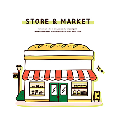 가로등 일러스트 창문 사람없음 반짝임 문 상점 빵집 풀 입간판 차양막 국내일러스트 AI파일 식물 공공시설 모션 간판 차양 파일형식 벡터