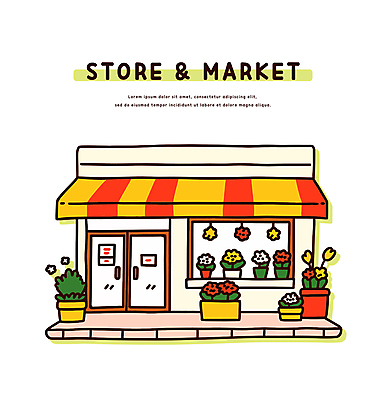 꽃 화분 일러스트 창문 사람없음 문 상점 주황색 풀 꽃집 차양막 국내일러스트 AI파일 식물 컬러 차양 파일형식 벡터