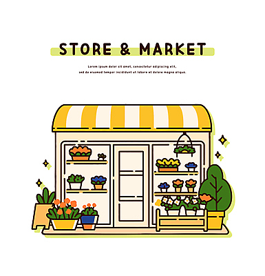 꽃 화분 일러스트 창문 선반 사람없음 반짝임 노란색 문 상점 풀 꽃집 입간판 차양막 국내일러스트 AI파일 식물 컬러 가구 모션 간판 차양 파일형식 벡터