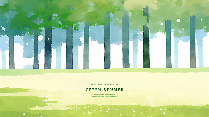 PSD 나무 일러스트 수채화 초원 사람없음 연두색 여름풍경 풀 숲 국내일러스트 식물 풍경 초록색 파일형식 여름_계절