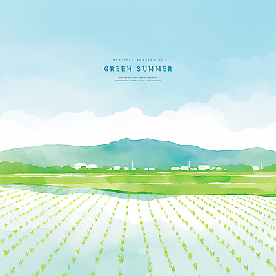 PSD 일러스트 수채화 사람없음 연두색 여름풍경 풀 논밭 국내일러스트 식물 밭 논 풍경 초록색 파일형식 여름_계절