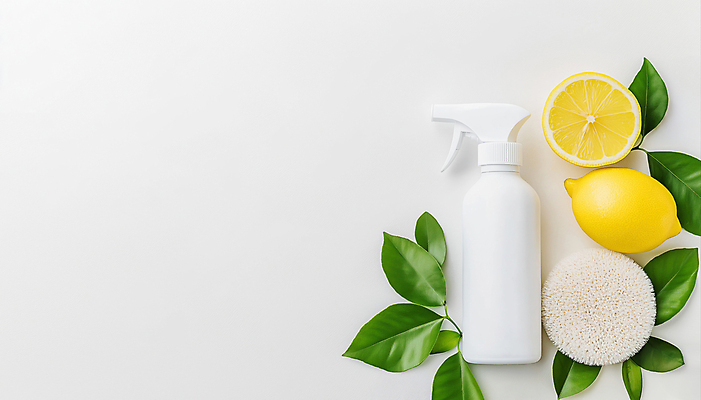 JPG 편집이미지 단면 나뭇잎 사람없음 깨끗함 청결 흰색 레몬 스프레이 스펀지 세제용품 편집실사 AI포토 AI콘텐츠 컬러 생활용품 컨셉 잎 과일 위생 CG 파일형식