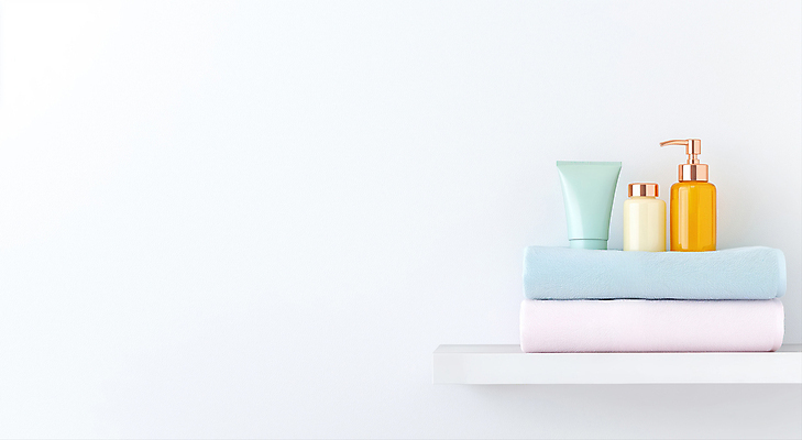 JPG 편집이미지 선반 사람없음 수건 위생용품 깨끗함 청결 화장품 흰색 편집실사 AI포토 AI콘텐츠 컬러 가구 생활용품 컨셉 뷰티 위생 CG 파일형식