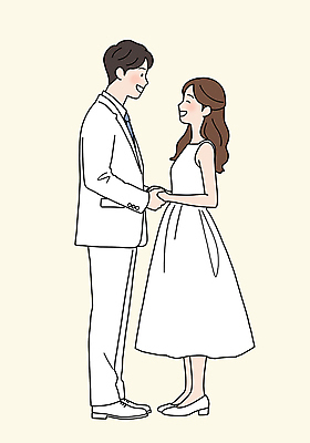 전신 PSD 여자 남자 웨딩드레스 일러스트 신혼부부 웃음 턱시도 성인 두명 마주보기 손잡기 신랑신부 아이보리 성인만 일러캐릭터 캐릭터 부부 드레스 신부_웨딩 컬러 신랑 결혼 모션 표정 사람 정장 신혼 파일형식