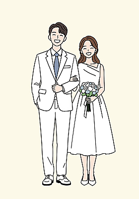 전신 PSD 여자 남자 부케 웨딩드레스 일러스트 신혼부부 웃음 들기 턱시도 성인 두명 팔짱 주머니손 신랑신부 아이보리 성인만 일러캐릭터 캐릭터 부부 드레스 신부_웨딩 컬러 꽃다발 신랑 결혼 모션 표정 사람 정장 신혼 파일형식