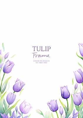 PSD 일러스트 수채화 사람없음 보라색 튤립 풀잎 꽃봉오리 꽃프레임 카피스페이스 국내일러스트 꽃 컬러 잎 프레임 공백 풀_식물 파일형식