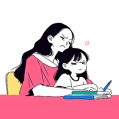 여자 교육 어린이 분홍색 의자 일러스트 안기 탁자 모녀 스트레스 소녀 상반신 성인 두명 책 학습 연필 분노 잡기 찡그림 여자만 국내일러스트 AI파일 딸 감정 컬러 가구 가족 모션 엄마 학용품 표정 사람 필기구 파일형식 벡터