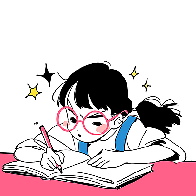 여자 어린이 분홍색 일러스트 탁자 한명 소녀 상반신 반짝임 연필 잡기 비장 열공 소녀한명만 안경낌 국내일러스트 AI파일 1 안경 컬러 가구 모션 학용품 사람 학습 필기구 여자한명만 소녀만 파일형식 벡터