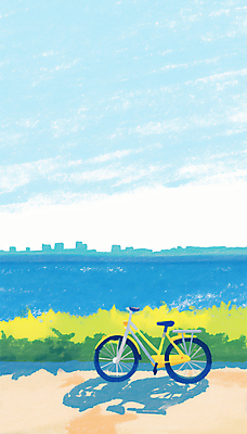 JPG 구름 하늘색 일러스트 하늘 그림자 풍경 사람없음 강 자전거 도시 풀 국내일러스트 AI일러스트 AI콘텐츠 자연요소 식물 파란색 바이크 파일형식