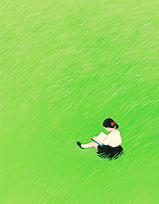 JPG 전신 여자 리본 어린이 일러스트 휴식 한명 들기 앉기 소녀 잔디 초원 책 연두색 독서 평화 소녀한명만 국내일러스트 AI일러스트 AI콘텐츠 식물 1 컨셉 모션 사람 초록색 여자한명만 소녀만 파일형식