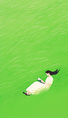 JPG 전신 여자 일러스트 휴식 한명 들기 앉기 잔디 초원 성인 책 연두색 독서 평화 성인여자한명만 국내일러스트 AI일러스트 AI콘텐츠 식물 1 컨셉 모션 사람 초록색 여자한명만 성인여자만 파일형식