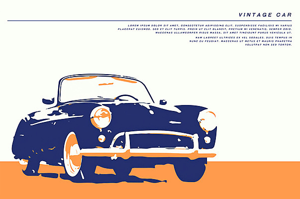 PSD 일러스트 사람없음 주황색 빈티지 복고 판화 클래식자동차 뉴트로 국내일러스트 컬러 컨셉 자동차 미술 파일형식
