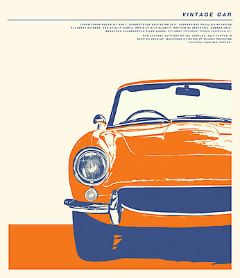 PSD 일러스트 사람없음 주황색 빈티지 복고 판화 클래식자동차 뉴트로 국내일러스트 컬러 컨셉 자동차 미술 파일형식