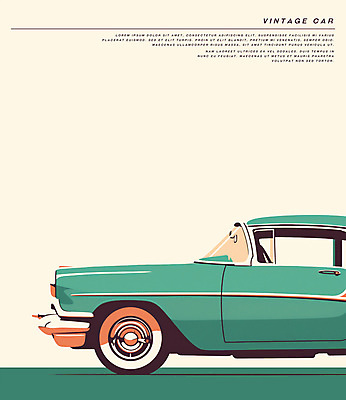 PSD 일러스트 사람없음 빈티지 복고 청록색 판화 클래식자동차 뉴트로 국내일러스트 컬러 컨셉 자동차 미술 파일형식