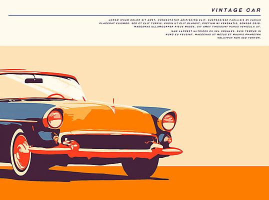 PSD 일러스트 사람없음 주황색 빈티지 복고 판화 클래식자동차 뉴트로 국내일러스트 컬러 컨셉 자동차 미술 파일형식