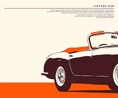 PSD 일러스트 사람없음 주황색 빈티지 복고 판화 클래식자동차 뉴트로 국내일러스트 컬러 컨셉 자동차 미술 파일형식