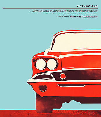 PSD 일러스트 사람없음 빨간색 빈티지 복고 판화 클래식자동차 뉴트로 국내일러스트 컬러 컨셉 자동차 미술 파일형식