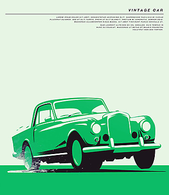 PSD 일러스트 사람없음 초록색 빈티지 복고 판화 클래식자동차 뉴트로 국내일러스트 컬러 컨셉 자동차 미술 파일형식