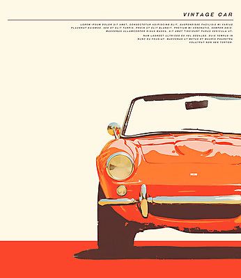 PSD 일러스트 사람없음 주황색 빈티지 복고 판화 클래식자동차 뉴트로 국내일러스트 컬러 컨셉 자동차 미술 파일형식