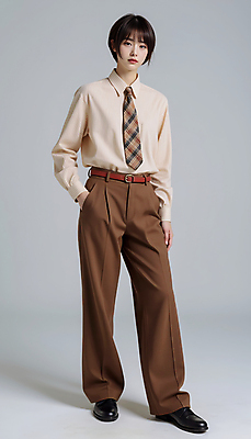 JPG 모델 편집이미지 여자 포즈 넥타이 한명 서기 정장 성인 갈색 매니시룩 주머니손 정장구두 의료성형뷰티 성인여자한명만 편집실사 AI인물포토 AI콘텐츠 1 잡화 옷 구두 컬러 모션 사람 매니시 CG 여자한명만 성인여자만 파일형식 AI포토