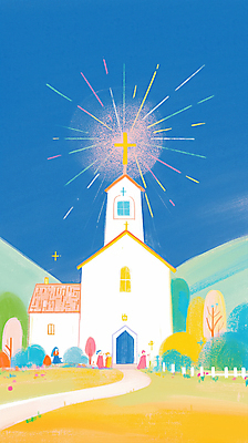 JPG 전신 나무 여자 기독교 길 십자가 일러스트 하늘 산 초원 여러명 빛 교회 하나님 언덕 안식처 여자만 국내일러스트 AI일러스트 AI콘텐츠 식물 종교 다수 종교건축 휴식 사람 건물 신_종교 파일형식