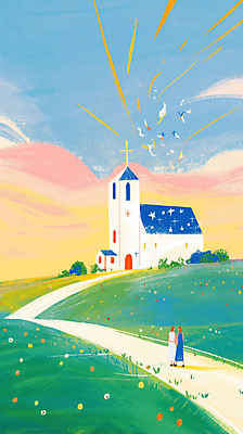 JPG 전신 구름 여자 기독교 길 십자가 일러스트 포옹 하늘 초원 성인 두명 빛 교회 하나님 새떼 안식처 성인여자만 국내일러스트 AI일러스트 AI콘텐츠 자연요소 종교 종교건축 안기 조류 휴식 사람 건물 신_종교 여자만 성인만 파일형식