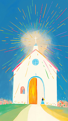 JPG 전신 여자 기독교 길 십자가 일러스트 한명 성인 빛 교회 오픈 하나님 대문 안식처 성인여자한명만 국내일러스트 AI일러스트 AI콘텐츠 1 종교 종교건축 휴식 사람 건물 문 신_종교 여자한명만 성인여자만 파일형식